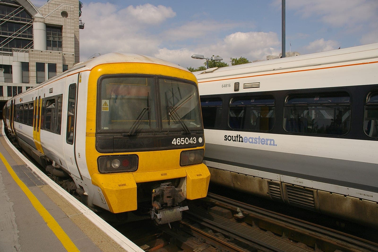 Southeastern trains standing at the platforms inside London Charing Cross station